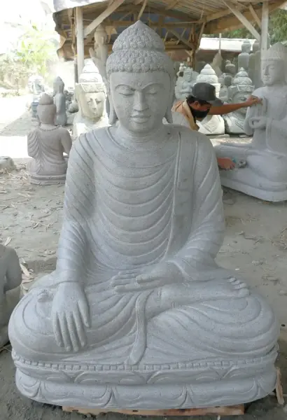 Product image 2 of the product “Seated Buddha made of Riverstone in Bhumisparsha - gesture of touching the earth. 117 cm height. ”